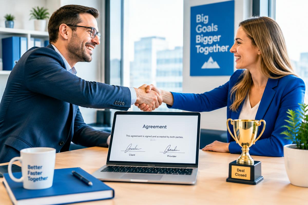 Two professionals shaking hands after closing a deal